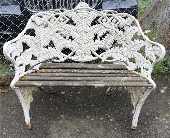 A Victorian cast iron blackberry and fern pattern two seat bench, W.113cm